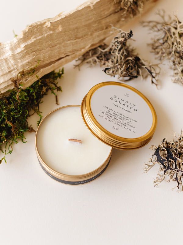 Oakmoss + Leather Soy Travel Candle